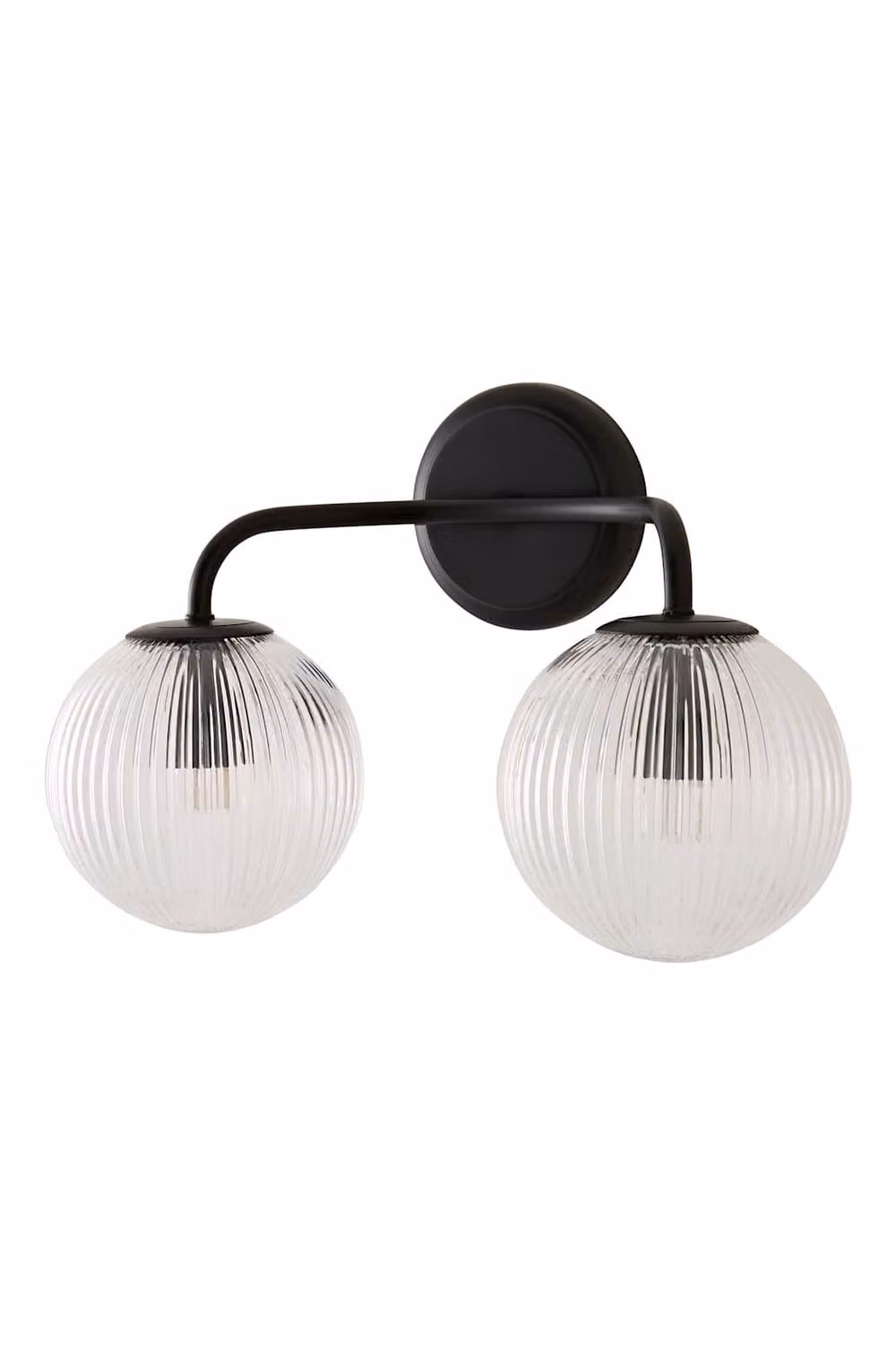 ValueLights Kempton 2 Arm Wall Light with Transparent Ribbed Glass Globe Shade in Black – 4