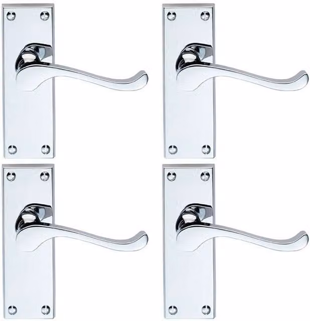 Loops 4 Pairs of Victorian Scroll Handles with Latch Backplate in Polished Chrome