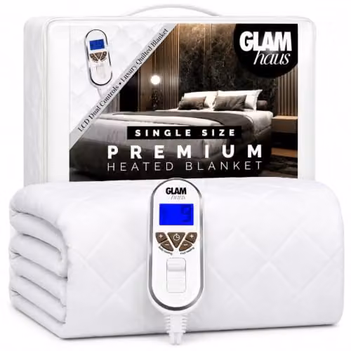 GlamHaus Single Electric Blanket Fitted Mattress Cover, White, W/D/H: 90 x 200 x 9 cm – 1