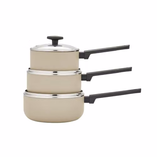Morphy Richards 3-Piece Ceramic and Aluminium Saucepan Set in Beige