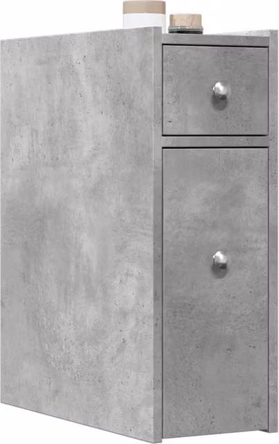 Berkfield Home Narrow Freestanding Bathroom Cupboard with Wheels in Concrete Grey – 1