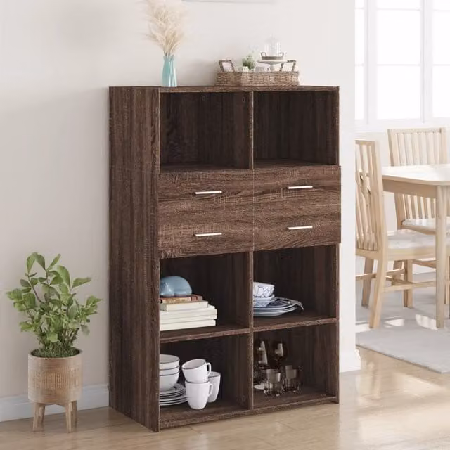 Berkfield Home Modern Highboard in Brown Oak, W: 80 cm, D: 42.5 cm, H: 124 cm – 1