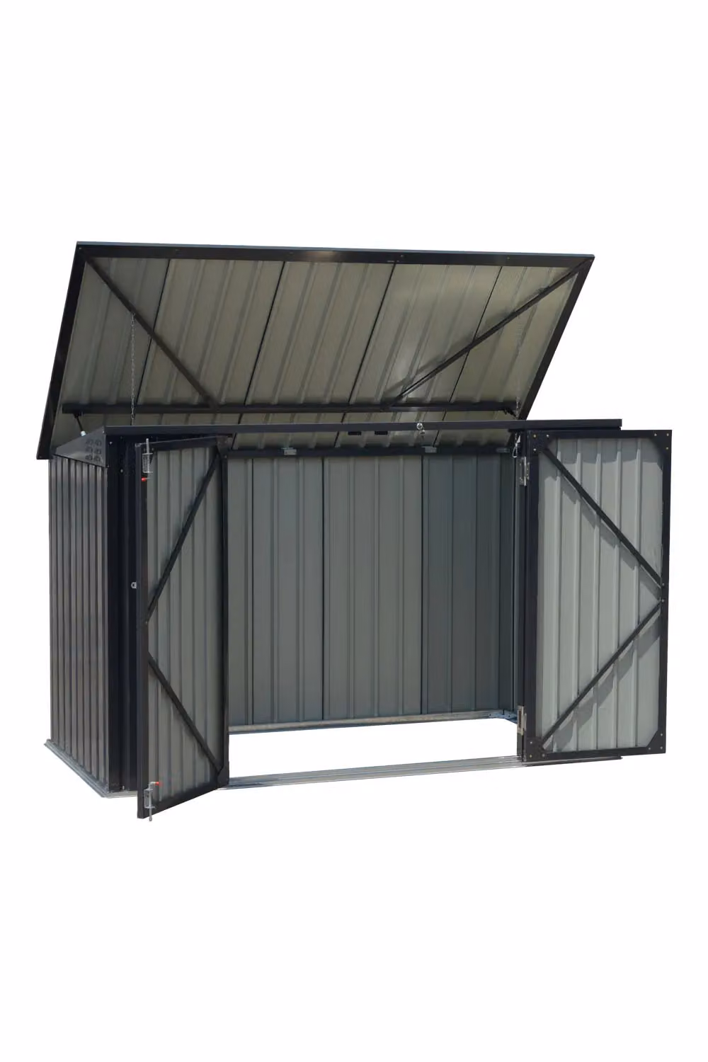 Living and Home Black Metal Outdoor Bin Store Storage Shed with Sloped Roof and Double Doors – 2