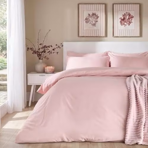 Brentfords Plain Dyed Microfibre Duvet Cover and Pillowcase Set, Pink, W/D/H: 220 x 220 x 230 cm