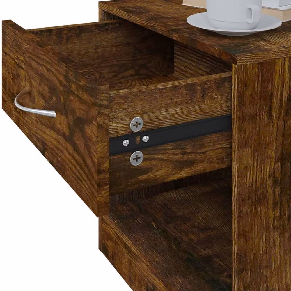 Berkfield Home Set of 2 Decorative Bedside Cabinets with Drawer in Smoked Oak Brown W/D/H: 30.5 x 30.5 x 38.0 cm – 6