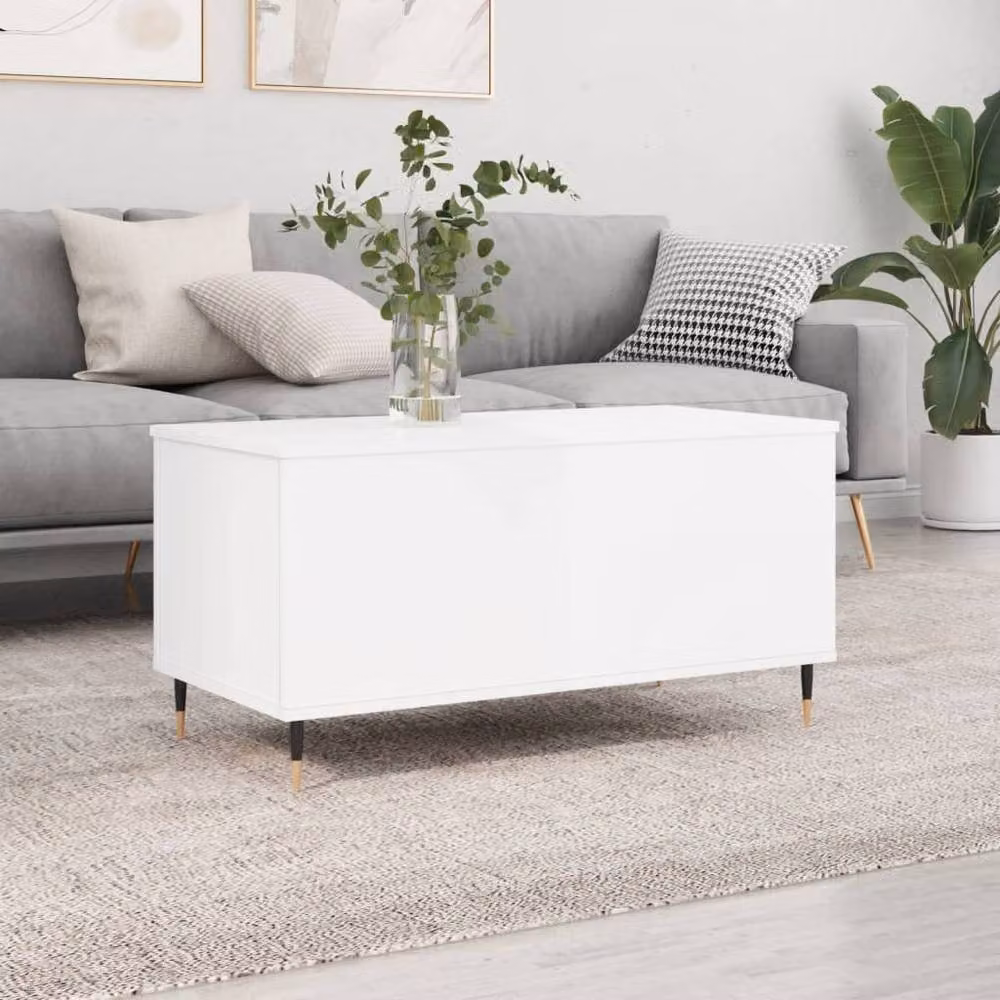 Berkfield Home Modern Rectangular Coffee Table in High Gloss White, W/D/H: 90 x 44.5 x 45 cm – 2