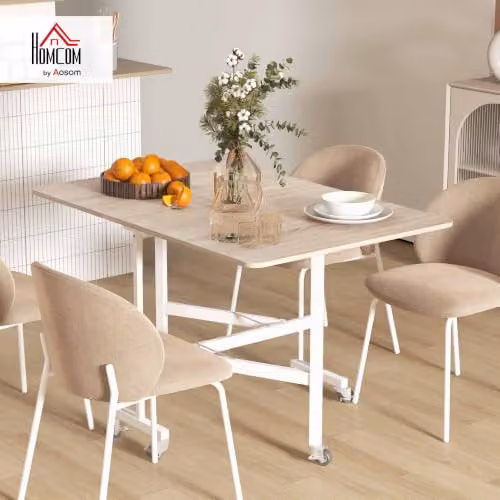 HOMCOM Mobile Drop Leaf Dining Table in Oak with Castors, W/D/H: 120 x 80 x 73 cm – 2
