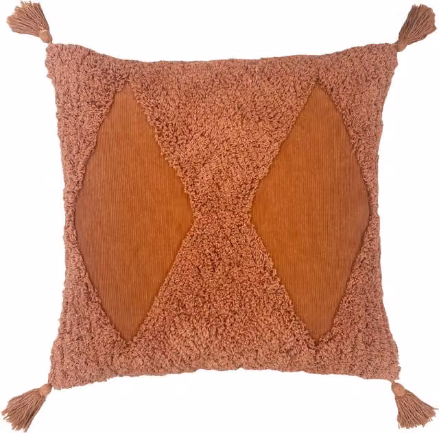 Make it a Home Kantha Tufted Diamond Square Cushion in Orange with Feather Filling