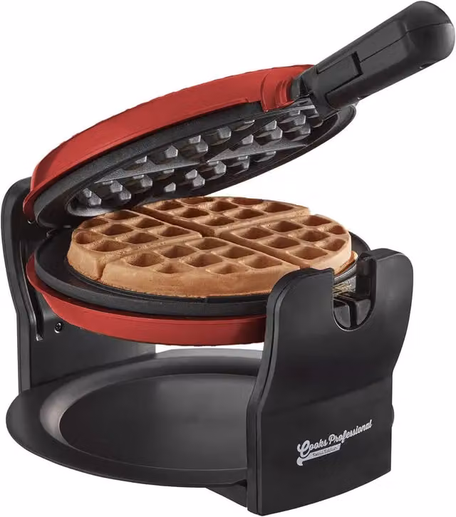 Cooks Professional Rotary Belgian Waffle Maker Machine with Non-Stick Plates and Drip Tray in Red – 4