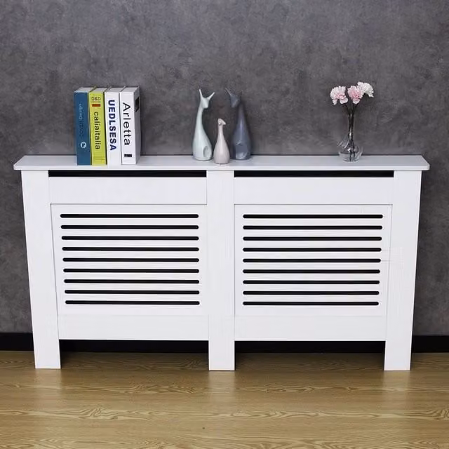 KORVIXA White Modern Horizontal Slats Grill Shelf Cabinet with Hinged Doors W/D/H: 100 x 100 x 100 cm