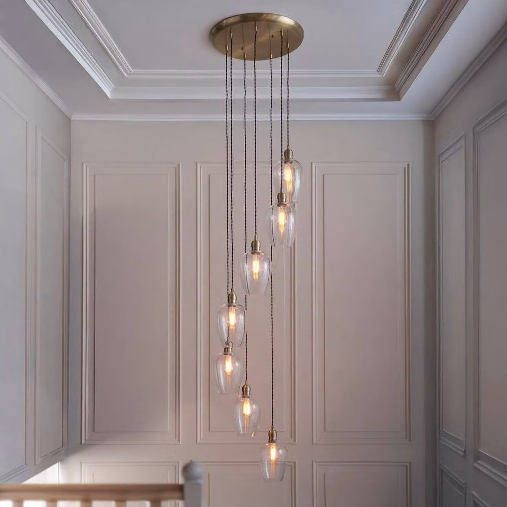 Netlighting Livorno Cluster Pendant Light in Gold and Brass with Transparent Glass, 7 x E27 LED – 2