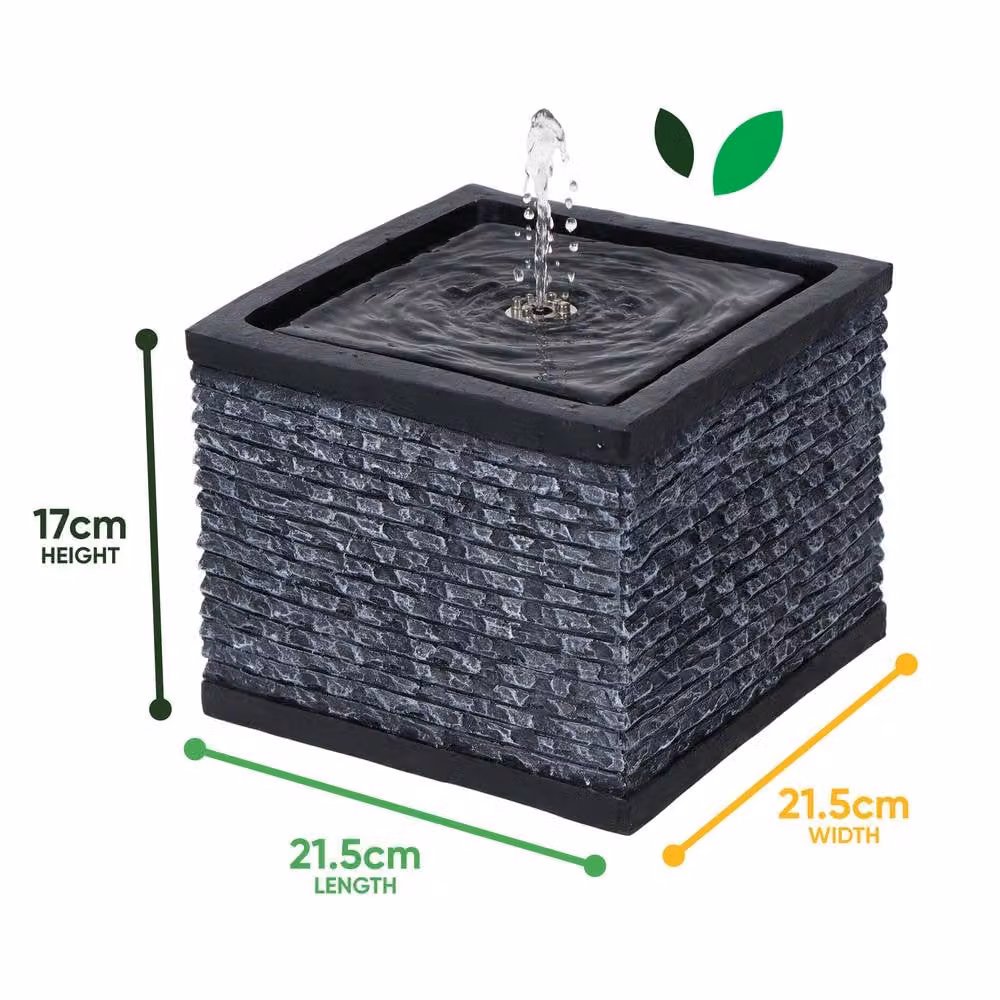 Gardenwize Solar Powered Cascade Garden Water Feature in Grey, W/D/H: 21.5 x 21.5 x 17.0 cm – 2