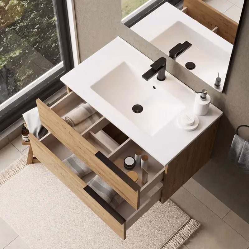 Banyetti Celtic 800mm Wall Hung Bathroom Vanity Unit with Lira Basin in Ostippo Light Oak – 3