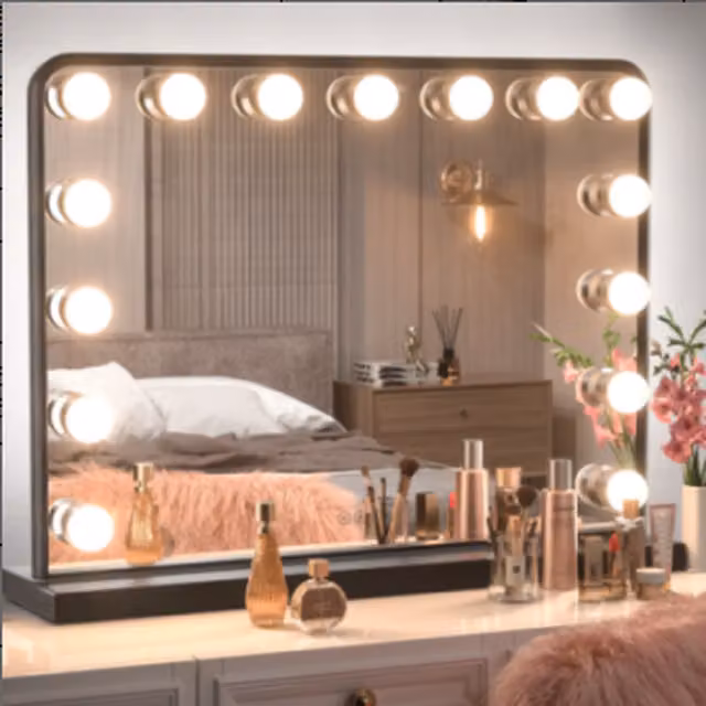 Livingandhome Hollywood Makeup Vanity Mirror with 15 LED Bulbs in Black