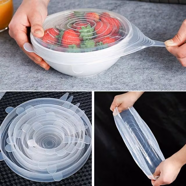KDMK 6 Pack Transparent Silicone Magic Stretch Microwave Bowl Lid Covers