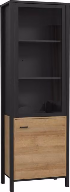 Furniture To Go High Rock Wide Display Cabinet in Black Oak with Glass Doors