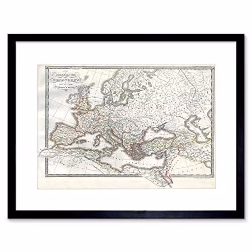 Wee Blue Coo 1850 Roman Empire East West Ancient Rome Framed Map Art Print in Multicolour Canvas – 1