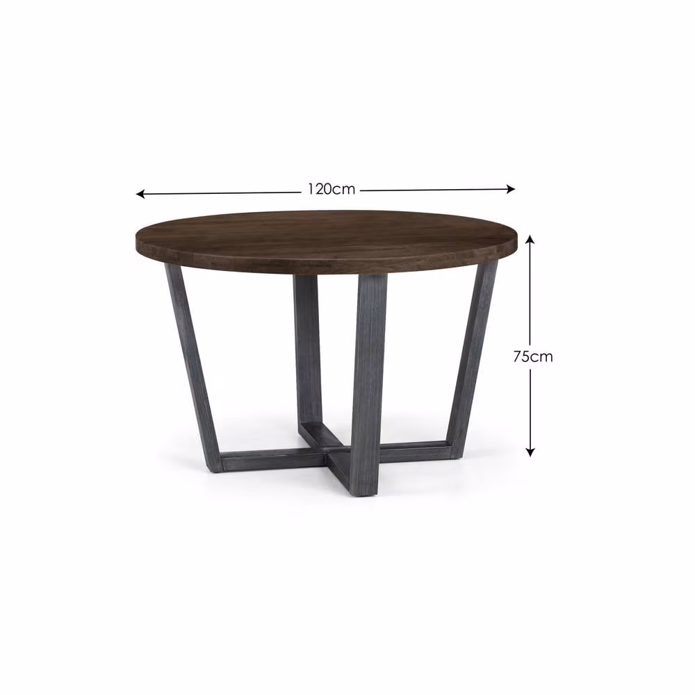 Huxford Round Oak Dining Table in Brown and Multicolour, Diameter: 120 cm, Height: 75 cm – 4