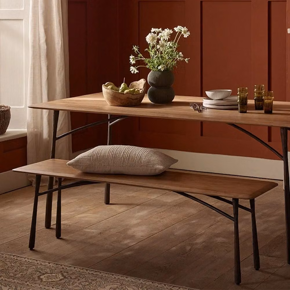 Atkin & Thyme Frida Mango Wood and Metal Bench in Brown