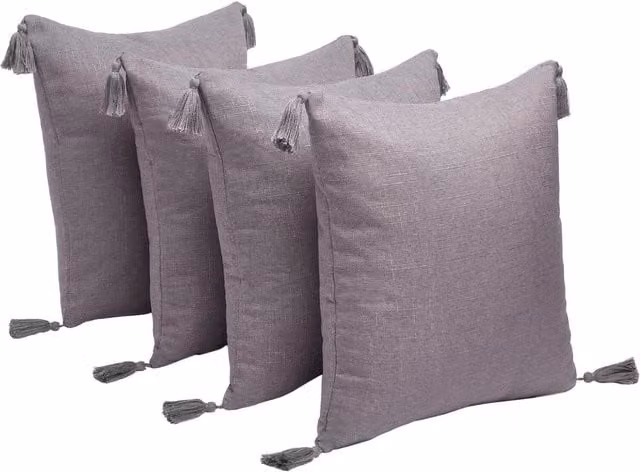 Dreamscene Tassel Cushion Covers in Silver Grey, W/D/H: 45.72 x 45.72 x 45.72 cm, Pack of 4