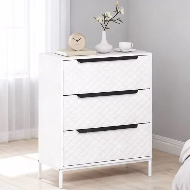 ERGOVEXA Modern White Chest of Drawers with 3 Fabric Drawers