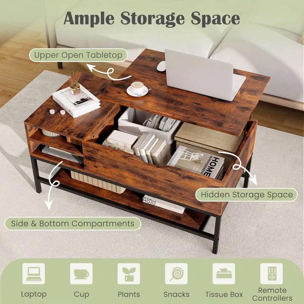 PAWNORA Industrial Brown Rectangular Wood Coffee Table for your Living Room – 2