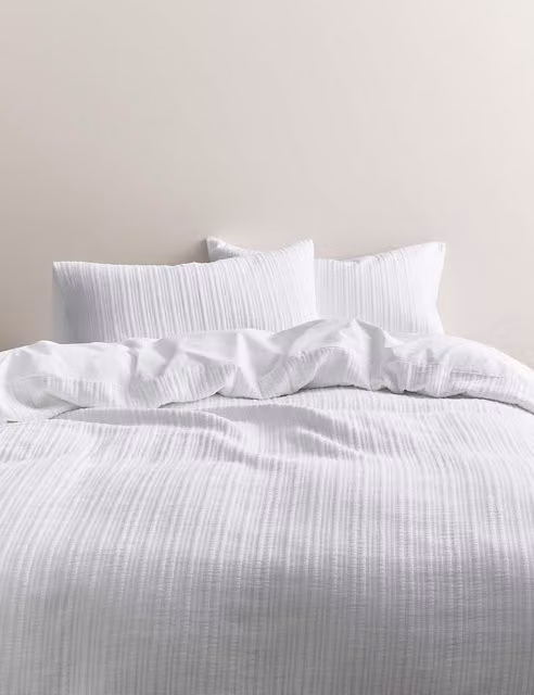 M&S Pure Cotton Ribbed Bedding Set, White, W: 180 cm, H: 200 cm