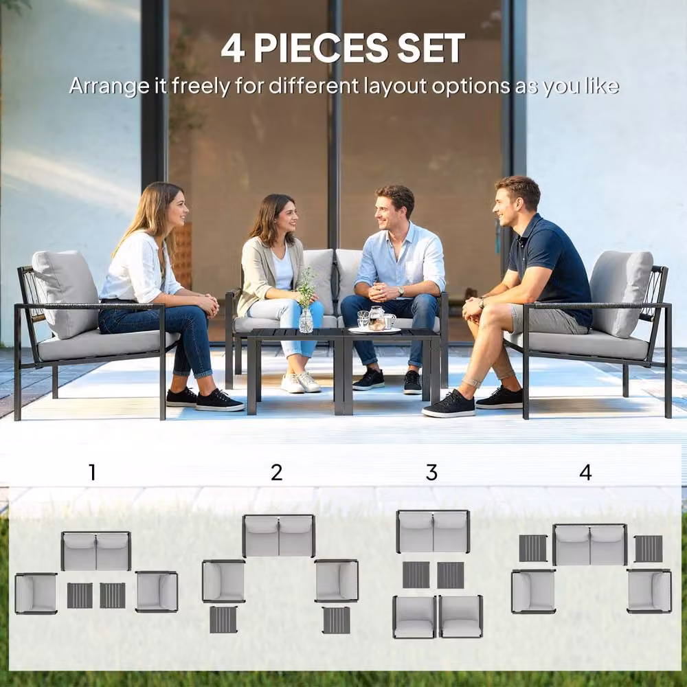 Wyld Haus Cosneri 4 Seater Garden Sofa Set with 2 Coffee Tables in Light Grey – 4