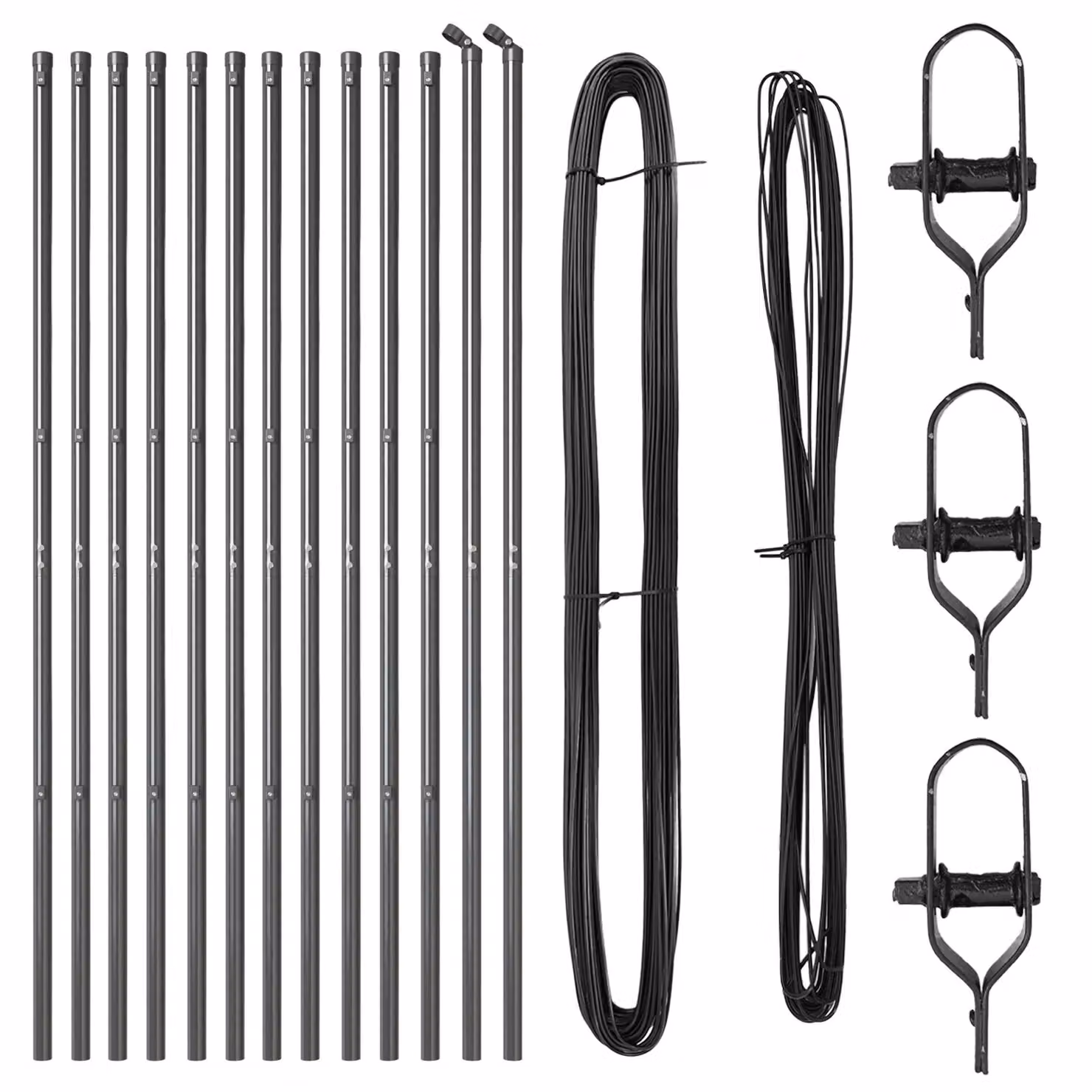 Berkfield Home Set of 13 Round Grey Galvanised Steel and Plastic Freestanding Fence Posts, H: 150 cm, W/D: 3.2 x 13 cm – 2
