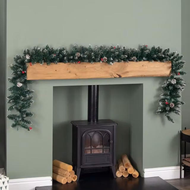 Samuel Alexander 2.7m Green Christmas Garland with Pine Cones and Red Berries – 1
