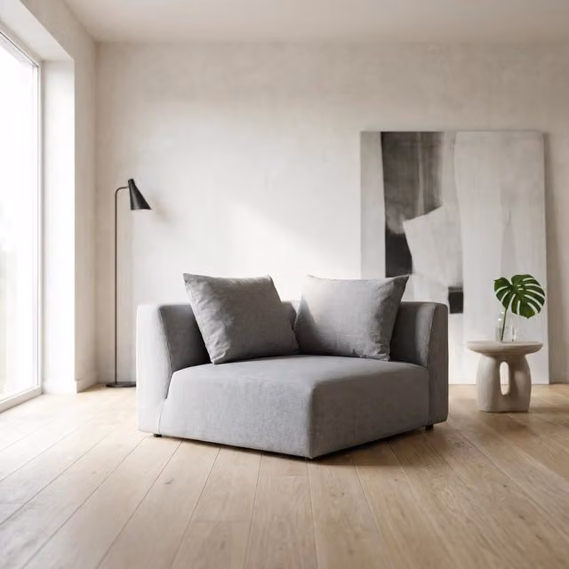 Abakus Direct Tokyo Modular Reversible Corner Sofa in Light Grey Brushed Tweed Fabric with Deep Seat – 1
