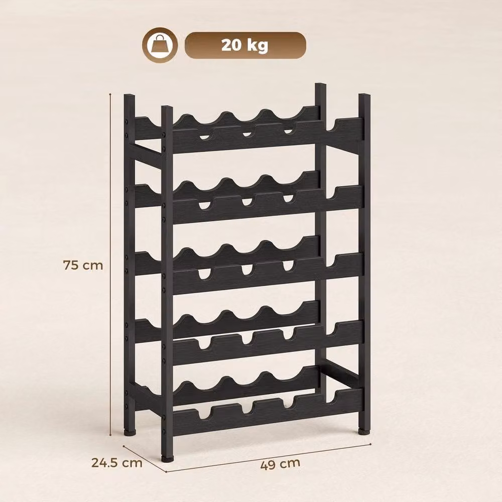 FORGEVIO Freestanding 5-Tier Wine Rack with 20-Bottle Capacity in Black – 3