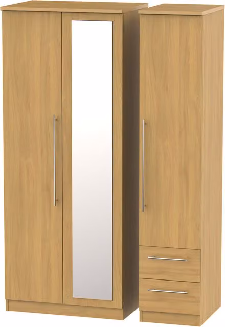 Ready Assembled 2 U Carlton Triple Mirror and Drawer Wardrobe in Natural