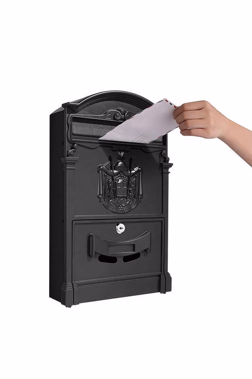 Living and Home Antique Style Lockable Aluminium Wall-Mounted Letterbox in Black, H 42.0 cm x W 26.0 cm x D 8.5 cm – 3