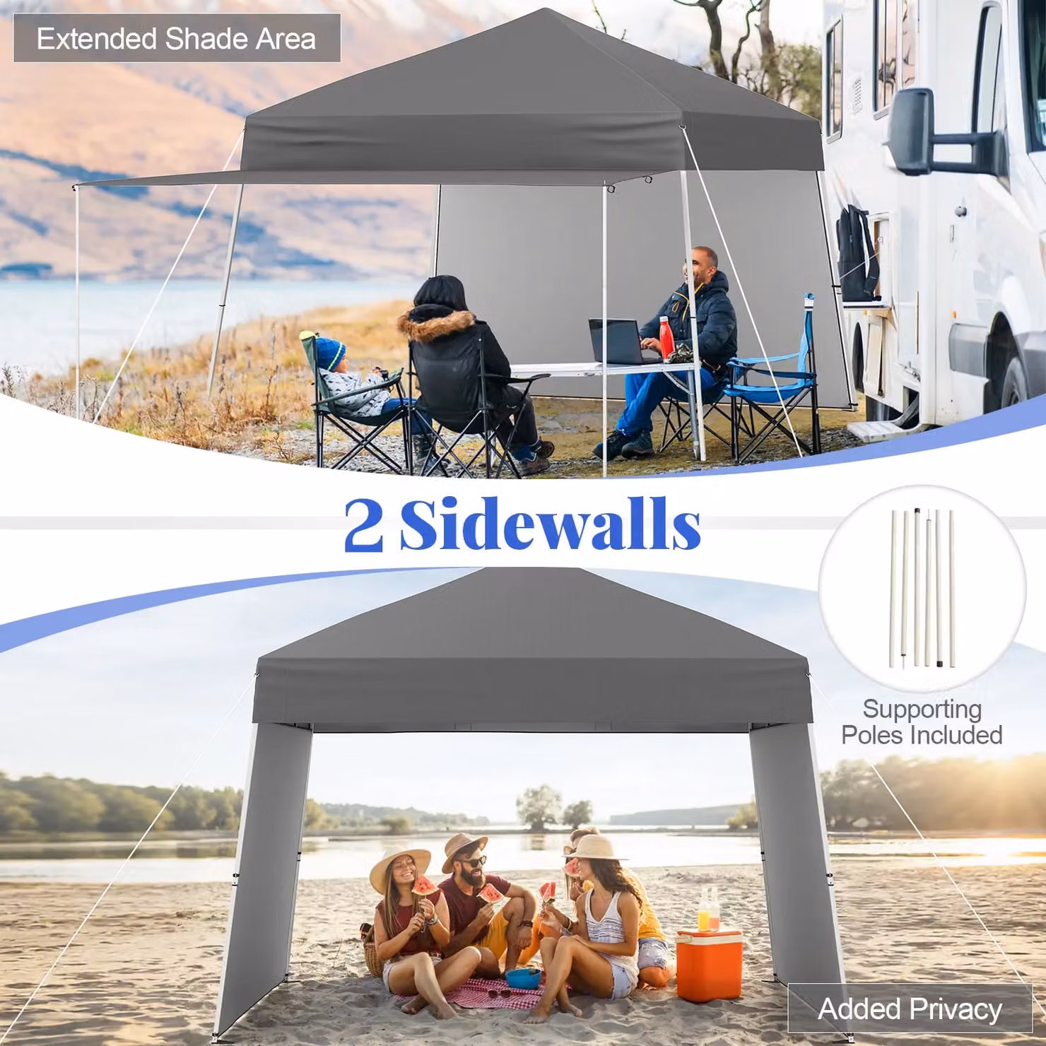 Gymax Pop up Canopy Tent with 2 Sidewalls in Grey, W: 426.7 cm x D: 279.9 cm – 4