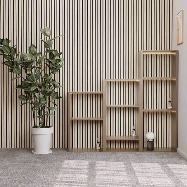 FLAVORA 3-Piece Decorative Acoustic Slat Wall Panels in Natural Wood Look with Brown and Beige Felt