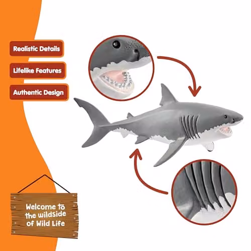 Schleich Wild Life Great White Shark Toy Figurine, White, Grey and Multicolour – 3