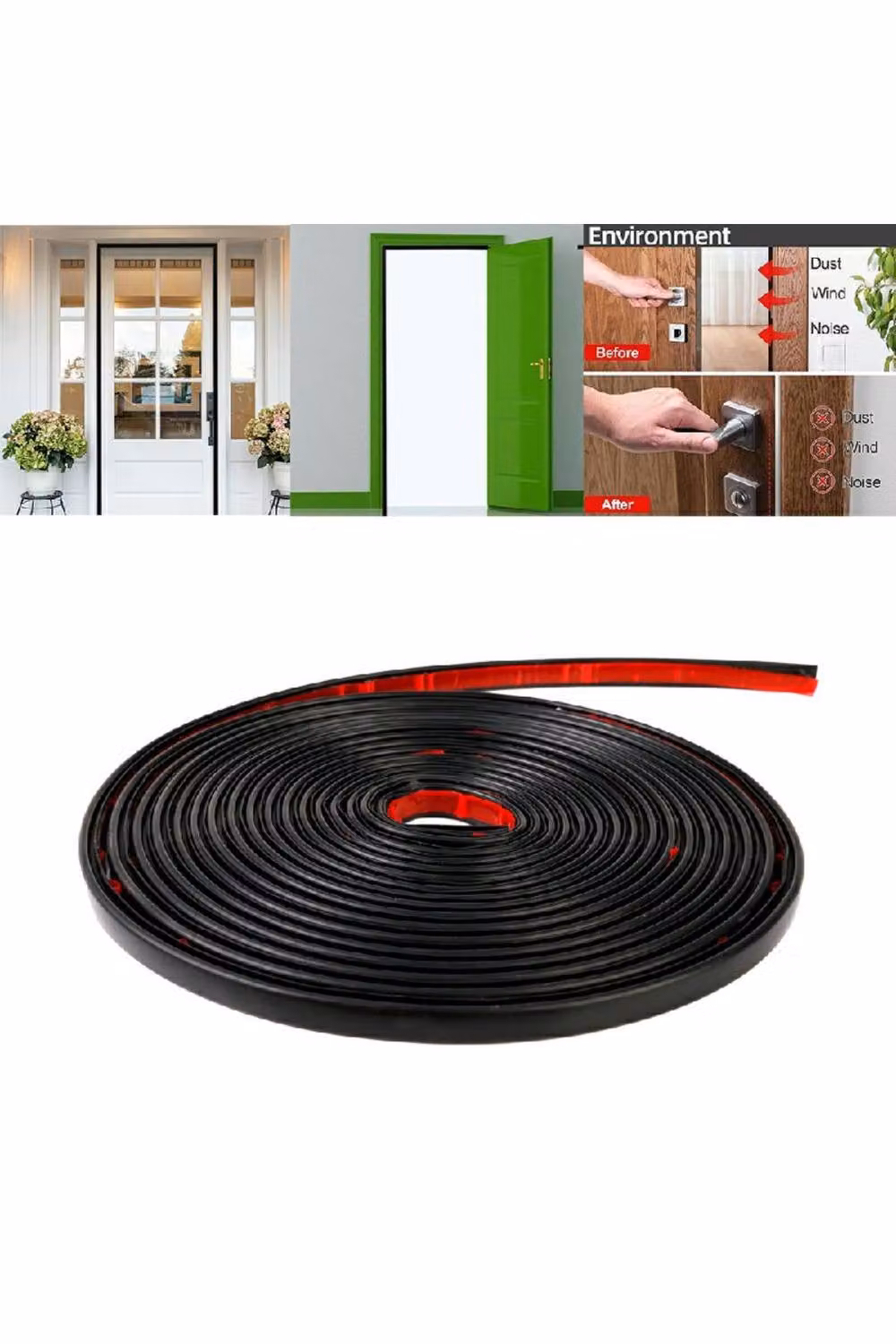 KDMD Black Silicone Rubber Weather Strip Self-Adhesive Waterproof Foam Tape for Door and Window Seals, 6 m – 6