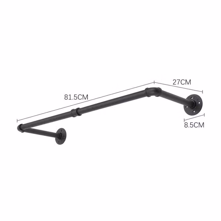 KORVIXA Industrial Style Wall-mounted Metal Clothes Rail in Matt Black, W: 81.5 cm, D: 50 cm
