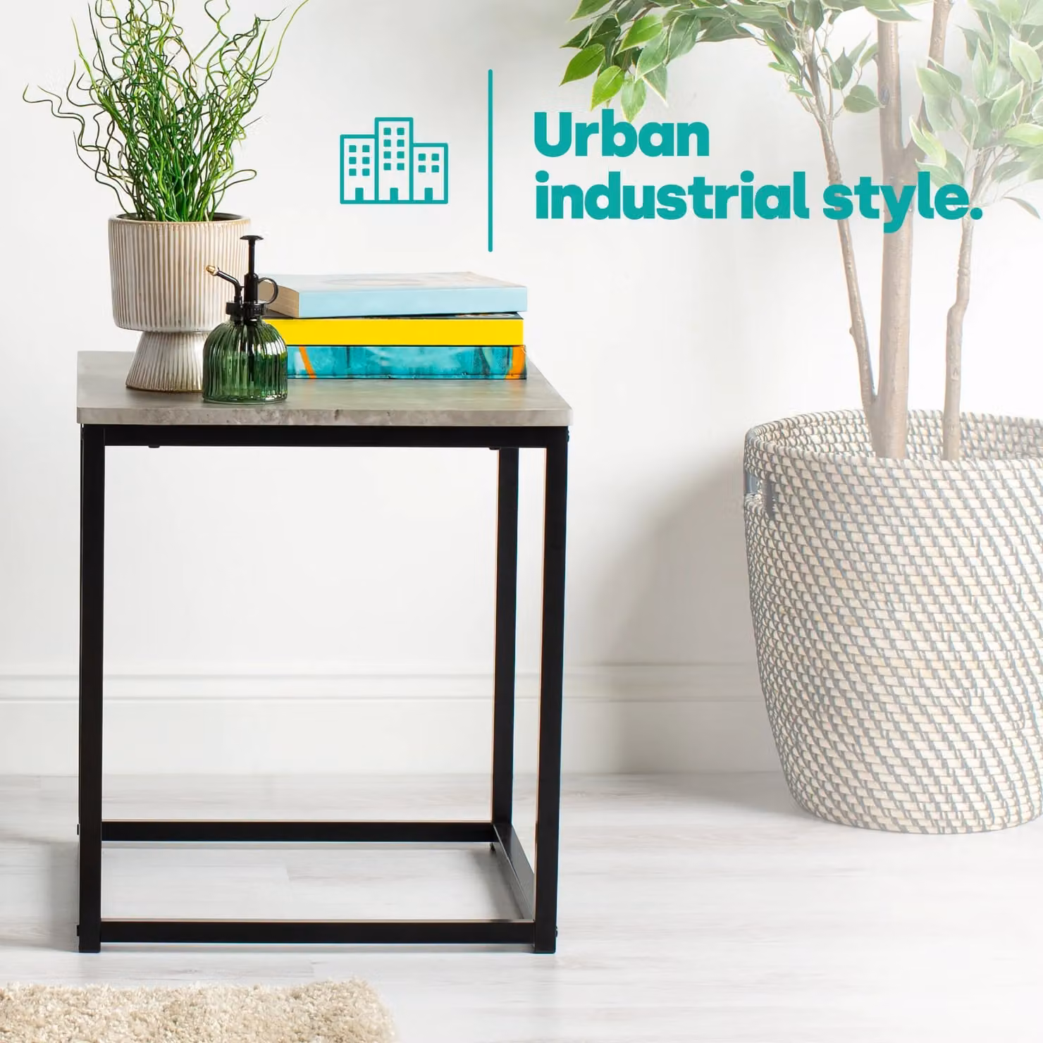 LIVIVO Industrial Concrete Effect Coffee and Square Side Table with Metal Frame in Grey – 4