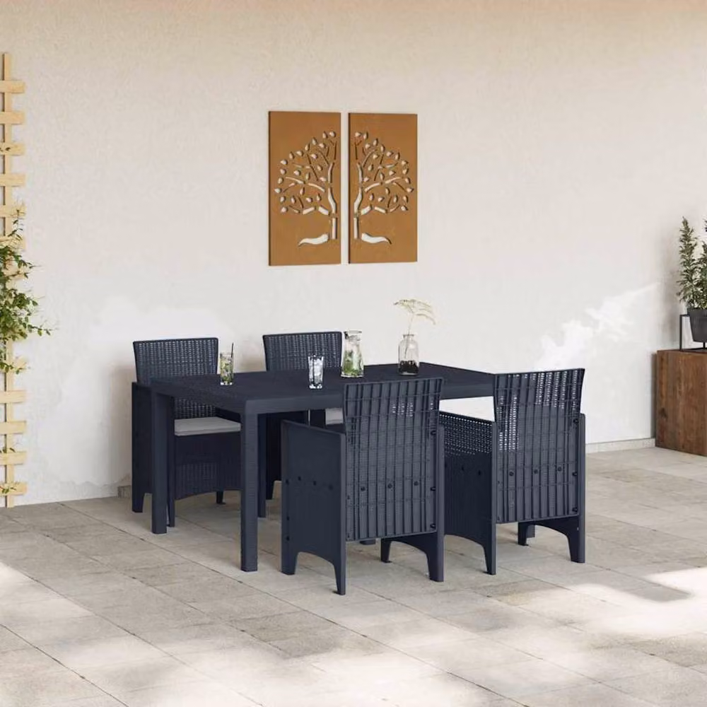 Berkfield Home 5 Piece Anthracite Poly Rattan Garden Dining Set with Grey Cushions – 3
