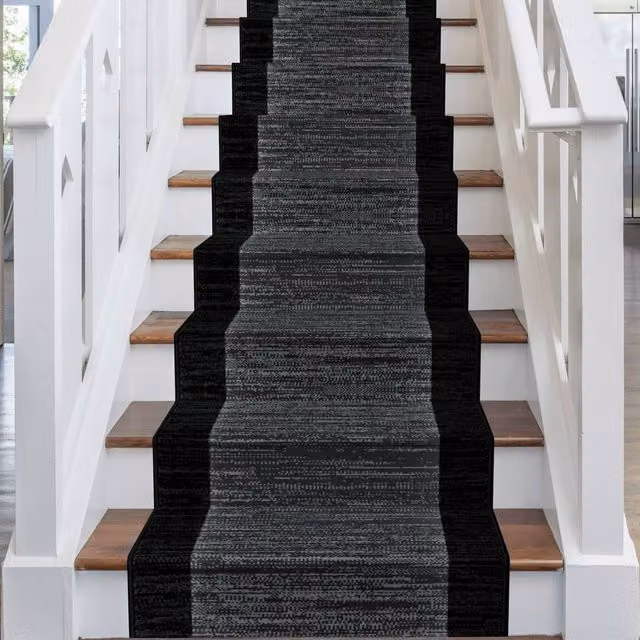 runrug Morning Mist Stair Runner Carpet in Black and Grey, W: 60 cm x L: 540 cm
