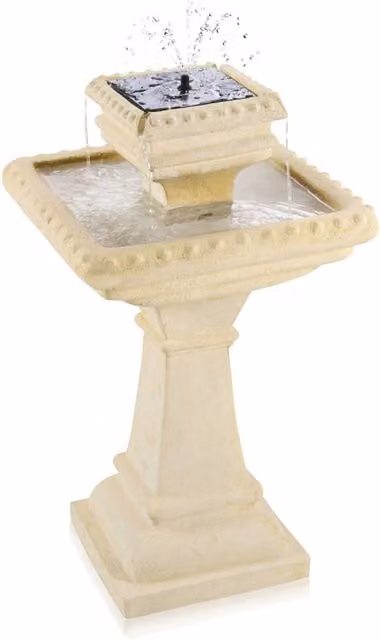 Primrose Solaray White 2 Tier Square Solar Powered Bird Bath and Cascade Water Feature