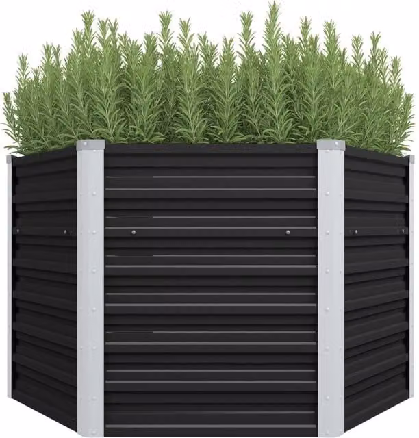 Berkfield Home Garden Anthracite Galvanised Steel Raised Bed, W/D/H: 129 x 129 x 77 cm