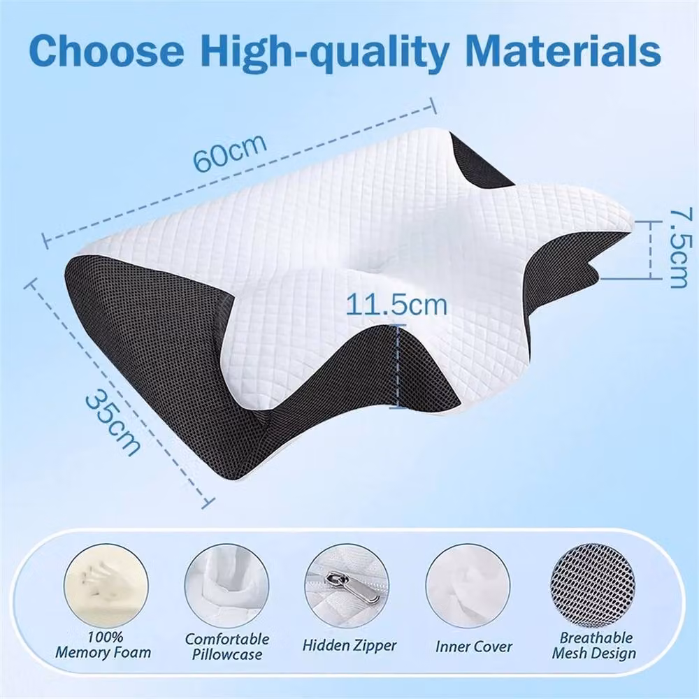Nordara White Ergonomic Cervical Memory Foam Pillow with Removable Breathable Cover – 2