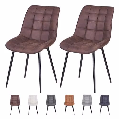 MCC Direct Alba Set of 2 Brown Faux Matte Suede Leather Dining Chairs with Metal Legs – 1