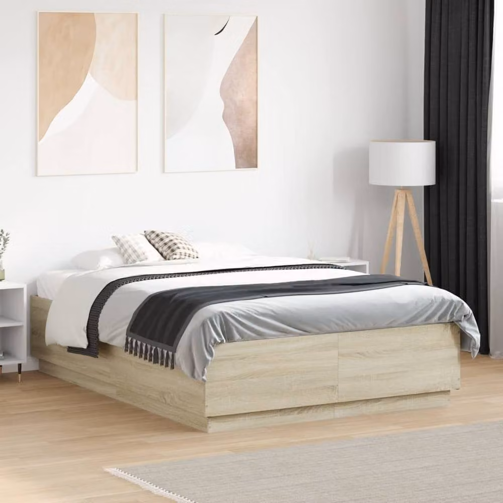 Berkfield Home Modern Small Double Bed Frame with Drawers in Sonoma Oak and Beige, W/D/H: 190 x 120 x 40 cm – 2