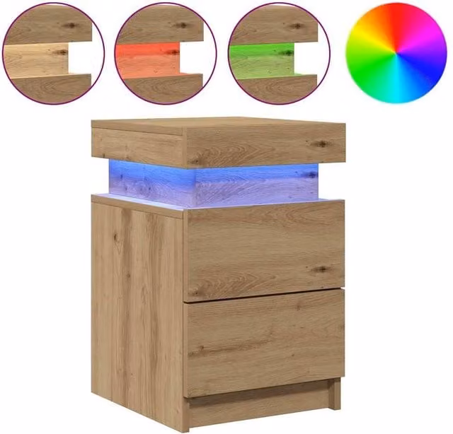 Berkfield Home Set of 2 Artisan Oak Bedside Cabinets with Integrated LED Lighting in Brown, W/D/H: 35 x 39 x 55 cm – 1