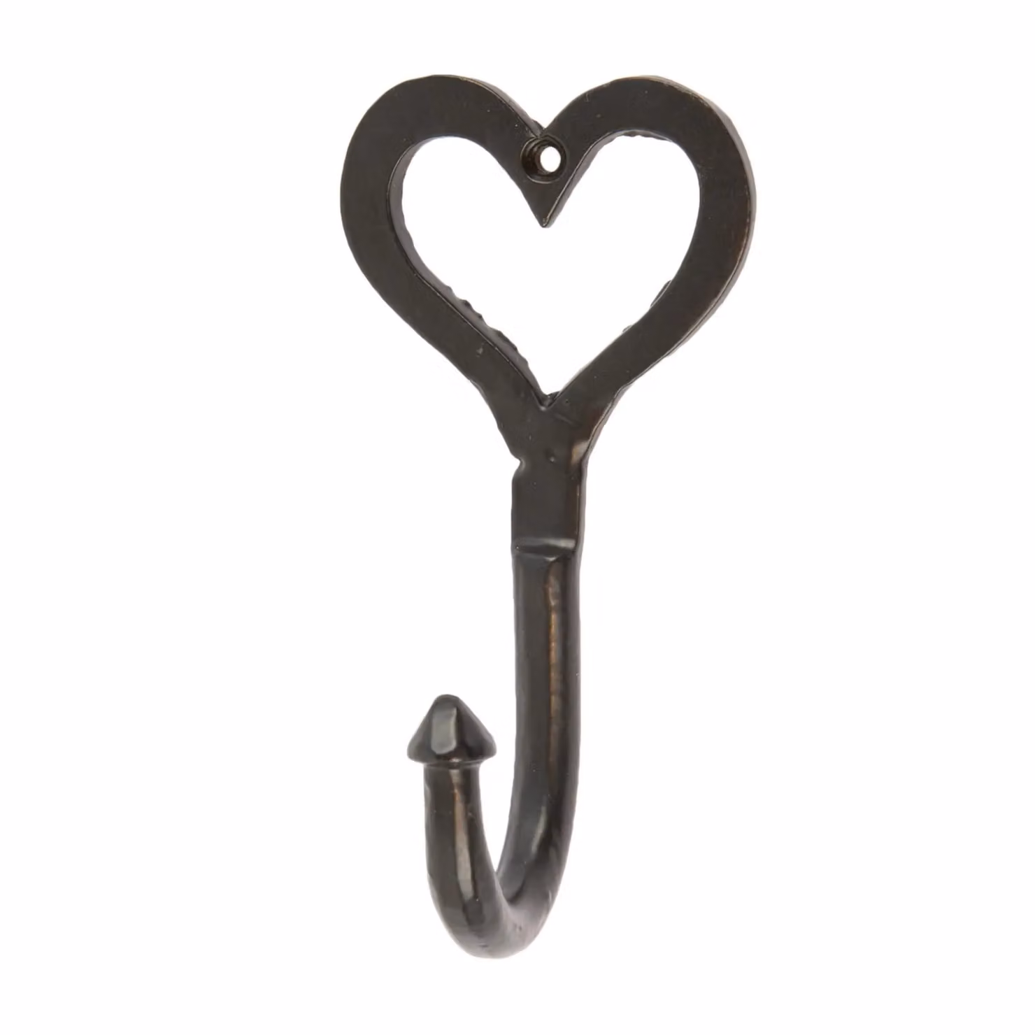 Hammer and Tongs Single Heart Hook, Matt Black Powder-Coated Iron, W: 6.5 cm, H: 13 cm, Pack of 5 – 5