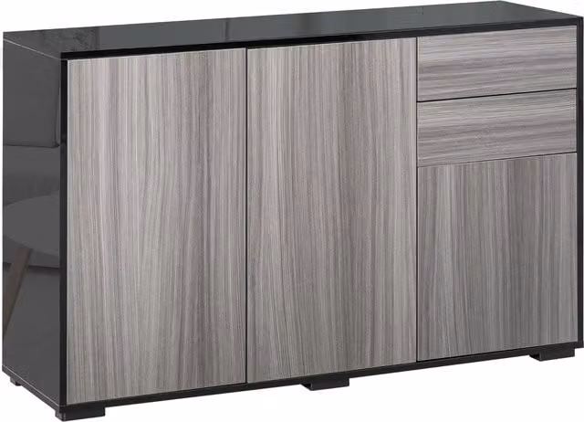 HOMCOM High Gloss Modern Sideboard with 2 Push-Open Drawers in Light Grey and Black